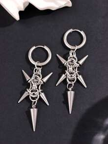 1 par de pendientes hechos a mano con remaches plateados de malla de cadena, joyería de mujer de acero inoxidable resistente al agua, accesorios de estilo punk de moda Y2K, decoración para fiestas - Multicolor - Ver 6
