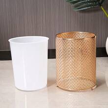 Thùng rác mạ vàng kiểu Châu Âu sang trọng, bên ngoài mạ vàng kim loại + lớp lót PVC, thích hợp cho nhà bếp, phòng ăn, phòng khách, thùng rác để bàn, họa tiết tinh tế. - Nhiều màu - Xem 2