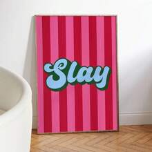 1 pieza Póster de lienzo sin marco, pintura decorativa con eslogan de rayas verticales rosas en contraste retro, decoración de habitación fresca Y2K, arte de pared para apartamento, decoración de pared para dormitorio - Multicolor - Ver 4
