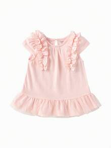 Balabala Áo thun mùa hè cho bé gái 2026, chất liệu cotton mềm mại, thiết kế dễ thương, thoáng khí, tay ngắn. - trắng đỏ - Xem 4