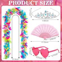 4 Pc Feather Boa Prince Cotume Acceorie For Wen 6.8ft Feather Boa 60g Pink Heart Rimle Unglae Tiara Crown Lace Hand Fan For Birthday Tea Party Bachelorette Party - as pic - View 2