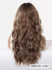 22 Inch Long Water Wave Wigs With Medium Part Bangs For Women, Ombre Brown Synthetic Wig, Heat Resistant Natural Looking Curly Fake Hair For Daily Party Cosplay - Brown Ombre - View 7