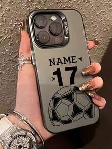 Personalized Football Themed Phone Case, Customizable Name, Shock-Resistant Protective Cover, Suitable For IPhone, Unique Gift For Football Players, Fans, Teenagers And Sports Enthusiasts - Black - View 3