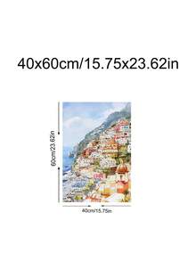 1幅地中海小巷油画，花卉海景墙画，意大利波西塔诺水彩画，阿马尔菲海岸墙画，意大利夏日风景，海滨村庄装饰，海滩日落旅行海报，节日礼物，送给朋友的理想礼物，卧室艺术画，客厅装饰，办公室装饰，厨房装饰，浴室装饰，墙画，墙面装饰，家居装饰，房间装饰，帆布墙画，海报，带框墙画，可选画框 - A - 查看 19