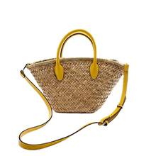 Z Nuevo bolso de mujer beige bordado bolso para taza de agua bolso para salidas hecho de hierba de agua verde bolso tejido de paja bolso de hombro único bolso cruzado - Correa de hombro verde, talla pequeña - Ver 5