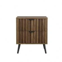 Modern Bedside Table/Side Table Made Of Solid Wood, With Recessed Design And Two Drawers, Suitable For Bedrooms, Hallways, Living Rooms And Children's Rooms, Walnut, 45 X 40 X 53 Cm, 1 Piece - 核桃 - 查看 7