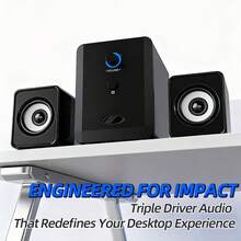 三单元电脑音箱，台式机音箱，笔记本电脑音箱，立体声音箱，有线连接，USB供电，3.5mm音频接口，LED指示灯，2.1声道 - 查看 9