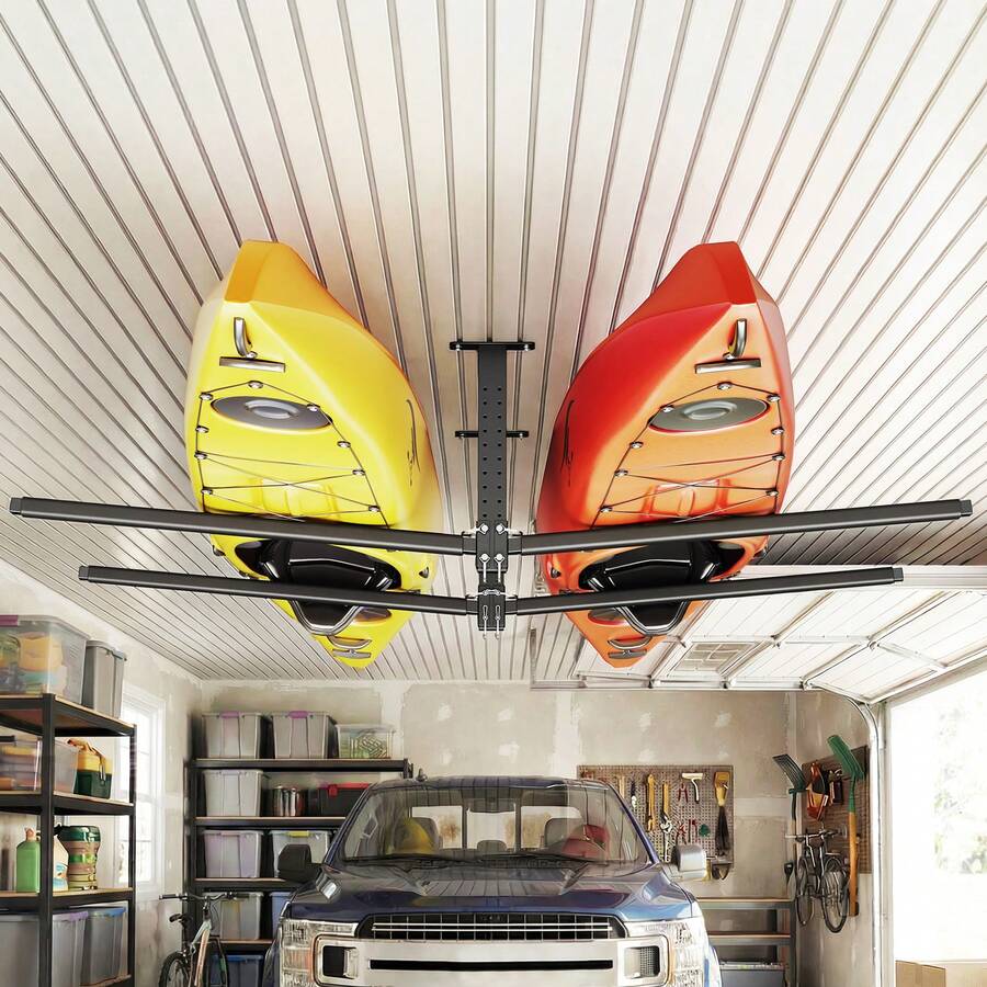 Kayak Storage Rack For 2 Kayaks, Holds Up To 250 Lbs, Heavy Duty Adjustable Ceiling Rack For Garage Ceiling Mount, Overhead Garage Storage Hanger For Canoe, Ladder, SUP, Surfboard & Paddleboard - Ceiling-mounted, 2 Kayaks - View 1
