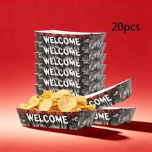 10pcs/20pcs/50pcs,Welcome To The Other Side! Red And Black Paper Snack Boats For A Stranger-Themed Party Or A Spooky Forest-Themed Disposable Food Container Food Trays. Gothic Dark Halloween Welcome Disposable Trays, Spooky Haunted Forest Snack Holders They Can Hold Snacks, Popcorn, Fresh Fries, Candy For Birthday Parties, Babyshowers, Home Decor, And Other Occasions. - View 9