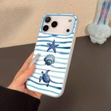 1pc Blue Wave Striped Starfish, Sea Turtle, Shell Pattern 2-In-1 TPU Material Phone Case Suitable For IPhone 17/17 Pro Max/17 Pro/Air/13/16 Pro Max/16/15/14/12 Pro Max/13 Pro Max/11 Pro/14 Pro/15 Pro/12, Fashionable Protective Soft Case, Luxury - Multicolor - View 4