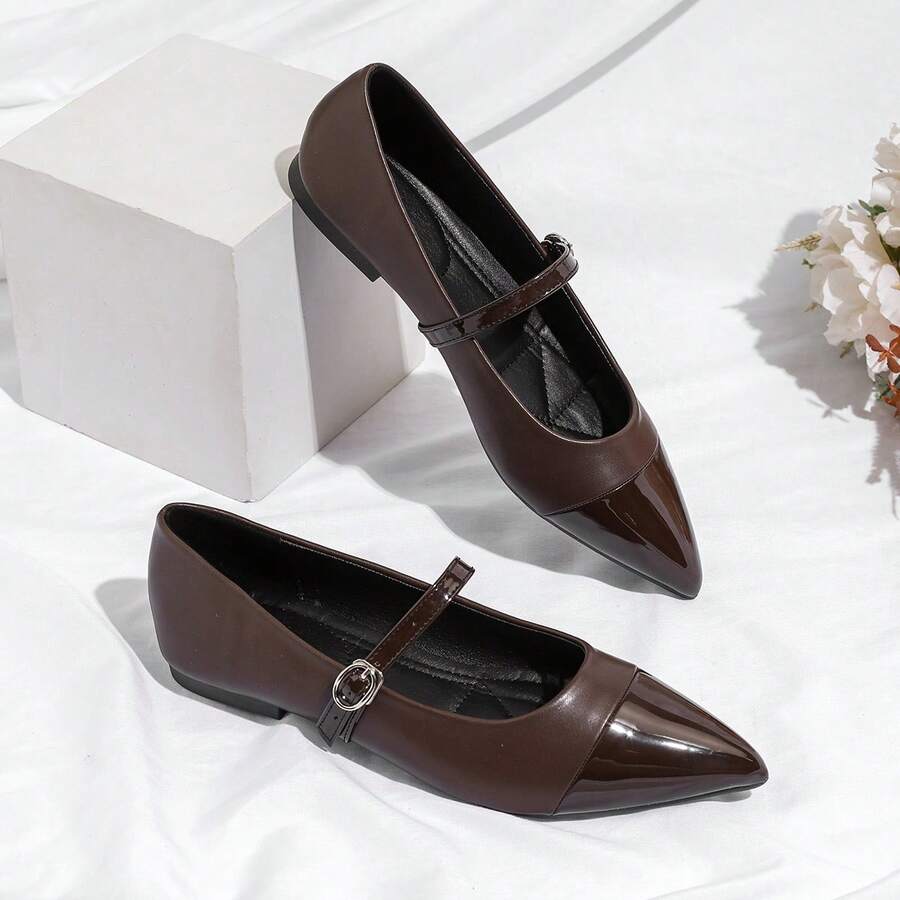 Giày Mary Jane chất lượng cao, kiểu dáng thường ngày, phối nhiều mảnh vải. - Màu nâu - Xem 1