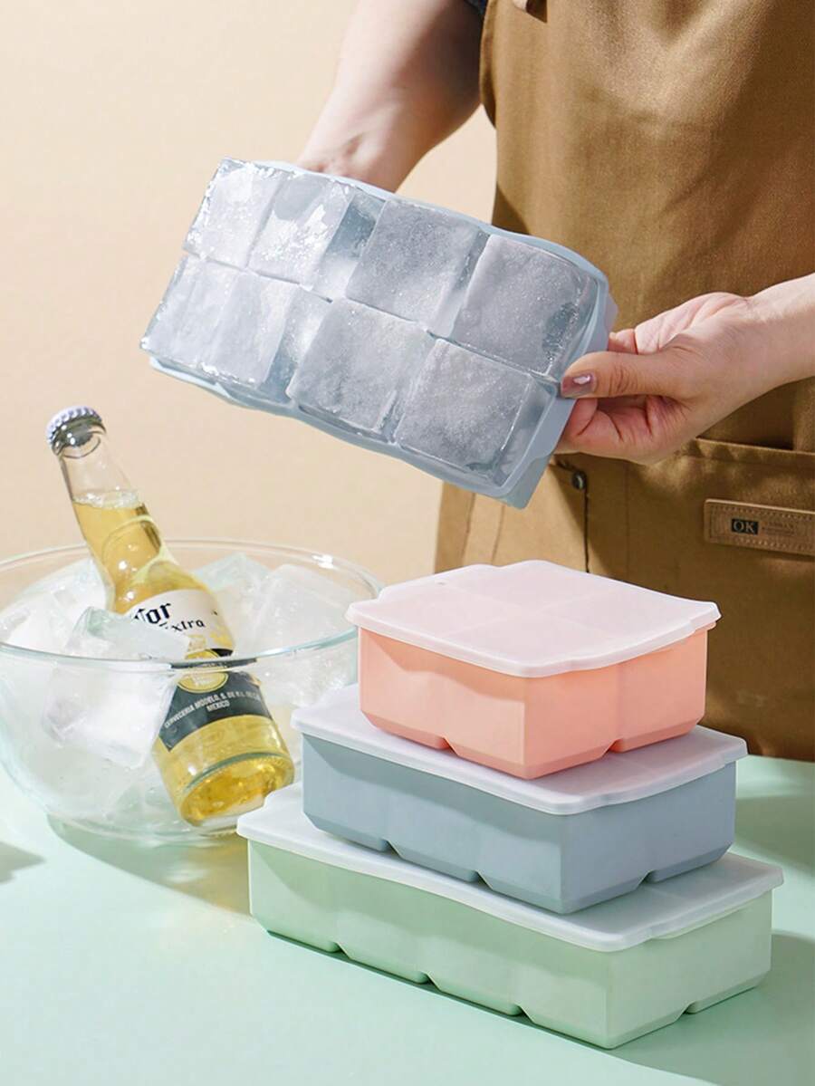 1pc Large Capacity Silicone Ice Cube Tray, Easy Release Ice Mold, Soup Freezing Mold, Extra Large Silicone Grid, Food Storage Container, Suitable For Freezing And Storing Soups, Juices, Sauces And Leftovers, Reusable, Instant Container - Multicolor - View 1