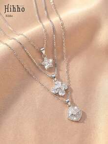 Hihho Bộ 3 chiếc dây chuyền xương đòn đính đá Zirconia tinh tế, kiểu dáng ngôi sao/cỏ ba lá/hình thoi, phù hợp cho nữ giới đeo hàng ngày. Giá cả phải chăng và phù hợp cho sinh viên. - chuỗi xương đòn - Xem 5