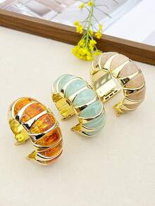 1PC Luxury Multi-Color Resin Gold Plated Multi-Purpose Stretch Watch Band - Chunky Transparent Amber Contrast Color Block 2-In-1 Bracelet With Innovative Universal Connector & 14mm 22mm Spring Bars Compatible With Most Smartwatches & Traditional Watches 38-49mm New Arrival - Multi-purpose Watch Strap - View 2