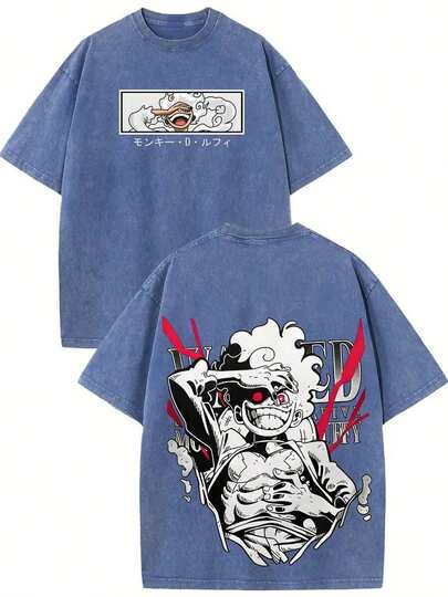One Piece T Shirts Monkey DLuffy Gear 5 Nika Vintage Washed Black Oversized T-Shirt With WANTED Poster Graphic Print For Anime Enthusiasts, Anime Shirt, Mens Clothes, Mens T Shirts, Y2k Clothes, Unisex Casual Streetwear Japanese Anime T-Shirts,2026 New One Piece T-Shirt,Blusas Bonitas De Mujer