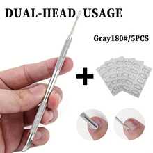 1 cái đẩy biểu bì hai đầu bằng thép + 5 dũa móng thay thế, dụng cụ chăm sóc móng tay kiểu Nga, dụng cụ đẩy biểu bì thép đầu vát và đầu tròn. - Dụng cụ cắt móng hai đầu - Xem 10