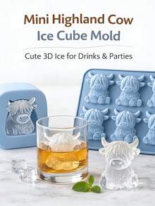 6/12 piezas Mini molde de silicona en forma de vaca de las Tierras Altas - Molde de hielo 3D con forma de vaca linda para whisky, cócteles y hornear, molde de silicona adecuado para decoración de Pascua y vacaciones, suministros para fiestas de verano - Multicolor - Ver 6
