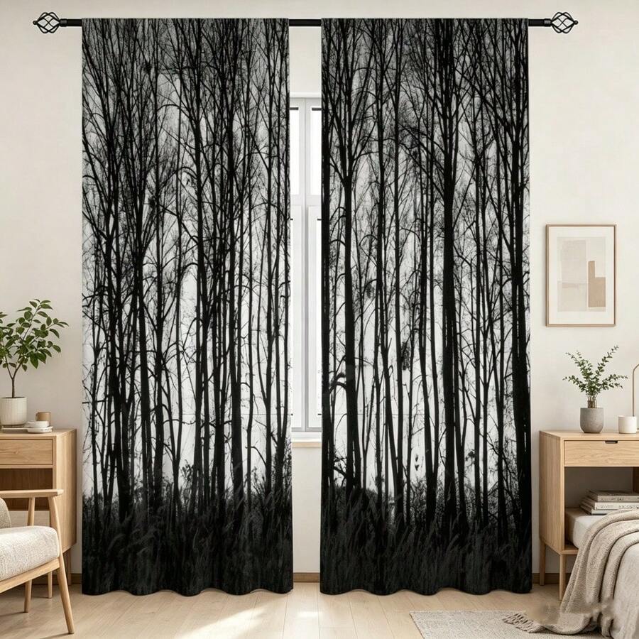 2 tấm rèm cửa in họa tiết Rừng Đen, chất liệu polyester, kiểu treo thanh rèm, thích hợp trang trí phòng khách, phòng ngủ hoặc phòng chơi game - Lấy cảm hứng từ thiết kế nghệ thuật của thiên nhiên, có thể giặt máy. - Nhiều màu - Xem 1