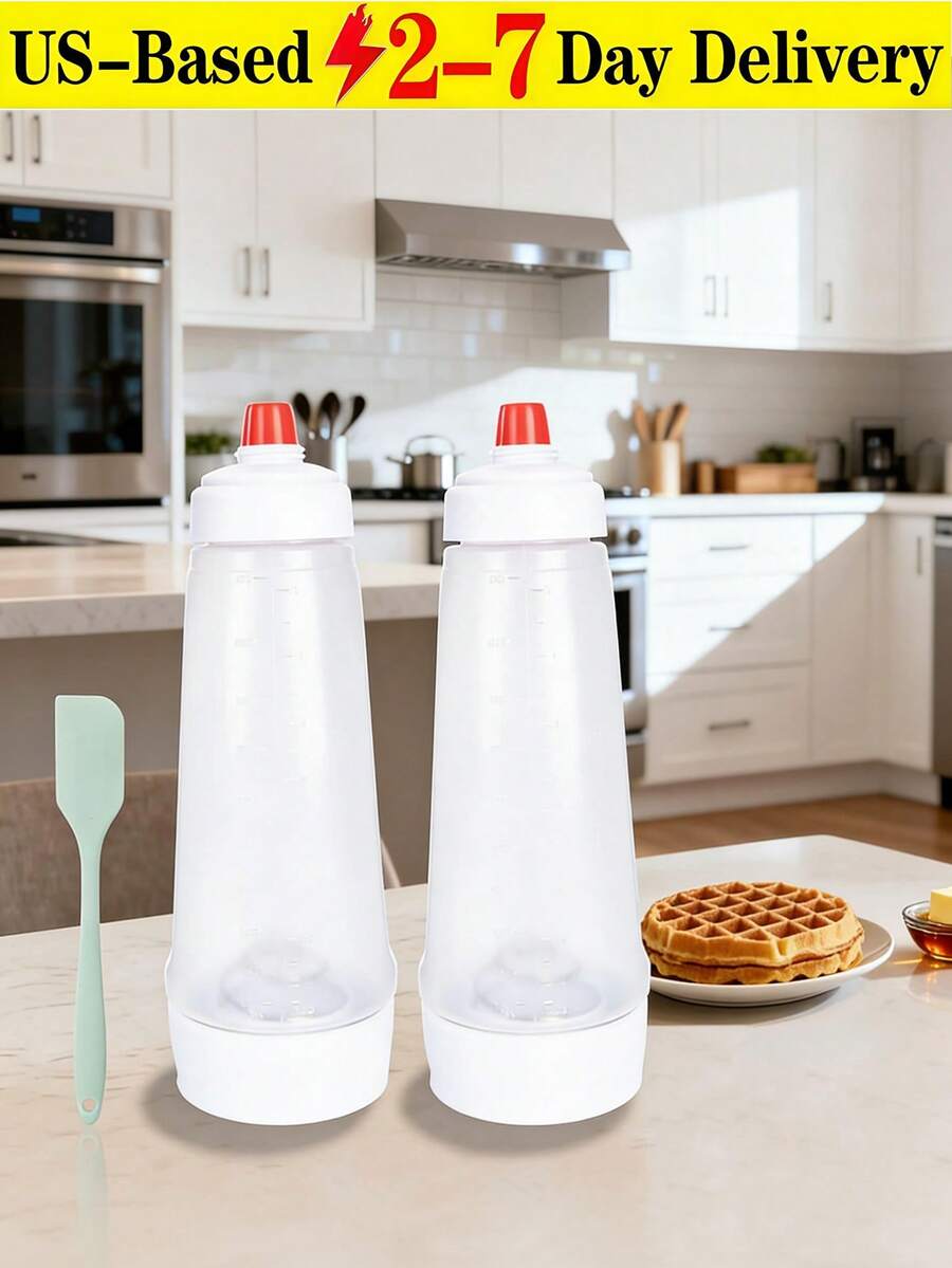 1pc Batter Dispenser, Pancake Mix Dispenser With Whisk Ball And Stand Base, Pancake Batter Mixer With BlenderBall For Pancakes, Crepes, Waffle, Muffins,  Cupcakes, And More,Pancake Batter Dispenser – 2-In-1 Pancake Dispenser Mixer Bottle With Stainless Steel Wire Whisk Ball – Pancake Maker, Also Used For Nutritional Supplements.Easy-To-Pour Pancake Batter Dispenser With Mixing Balls-Suitable For Cupcakes, Muffins And Pancakes-Kitchen Gadgets With Measuring Marks-Hand-Cranked Batter Mixing Bottle-Batter Dispenser-Cream Mixing Distribution Pot. - Multicolor - View 1