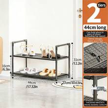 1PC, Multi-Tier Stackable Shoe Rack Organizer, Space Saving Freestanding Shoe Shelf With Dense Grid, Heavy Duty Shoe Storage Stand For Home, Apartment, Small Space - Black - View 9
