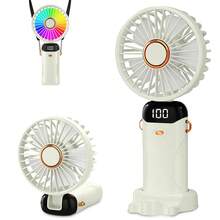 Ventilador de mano/cuello/escritorio recargable por USB a 90°, con luces de colores, pantalla digital, silencioso para oficina, dormitorio, exterior, fiesta en la playa, regalo - portátil - View 15