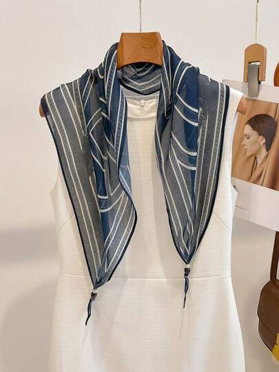 1 chiếc khăn quàng cổ họa tiết kim cương bất đối xứng kiểu Hàn Quốc cổ điển, khăn đa năng đính hạt, phụ kiện thanh lịch.