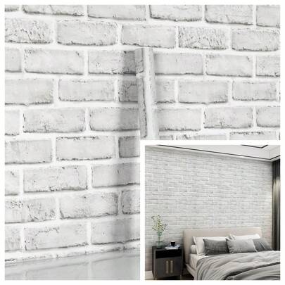 1 Roll Of White Brick Pattern Self-Adhesive Wallpaper, Nordic Minimalist Style, Bedroom Kitchen Background Wall Renovation Decoration Wallpaper, Vinyl Wall Contact Paper, Waterproof And Thickened, Easy To Install And Remove Tenant Friendly Solid Textured Wallpaper