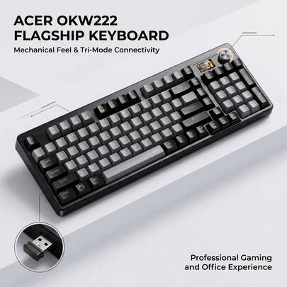 Acer OKW222 (With Screen) Wired Mechanical Keyboard With Backlight, Suitable For Gaming, Esports, Desktop, Laptop, And Office Use; USB Interface; Backlit Keyboard With Battery Display