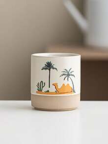 1pc Middle Eastern Style Ceramic Mug, Saudi Arabian Coffee Cup, Desert Camel, Palm Tree & Cactus Themed Water Cup, Matte Two-Tone Design, High-Quality Ceramic Material Insulated & Anti-Scald, 4 Different Desert Landscape Patterns, Vividly Recreating The Middle Eastern Wilderness Ambiance, Suitable For Coffee, Tea, Water And Other Beverages, Infusing Exotic Charm Into Kitchen And Office, An Excellent Choice For Daily Use And Gift-Giving - Multicolor - View 15