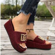 Women's Solid Color Beach Flat Sandals, Pure Metal, Suitable For Beach And Home, Spring/Autumn - Red - View 6