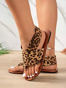 Dép xỏ ngón đế bằng họa tiết da báo dành cho nữ, sandal gợi cảm phong cách retro, thích hợp cho kỳ nghỉ, đi làm, đi biển, mặc hàng ngày, thoải mái và tôn dáng. - Họa tiết da báo nâu - Xem 4