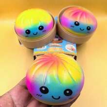 1pc Random Soft & Squishy Rainbow Color Bun Squeeze Toy, Creative Cute Realistic Stress Relief Bouncy Simulated Bun Toy - Multicolor - View 5