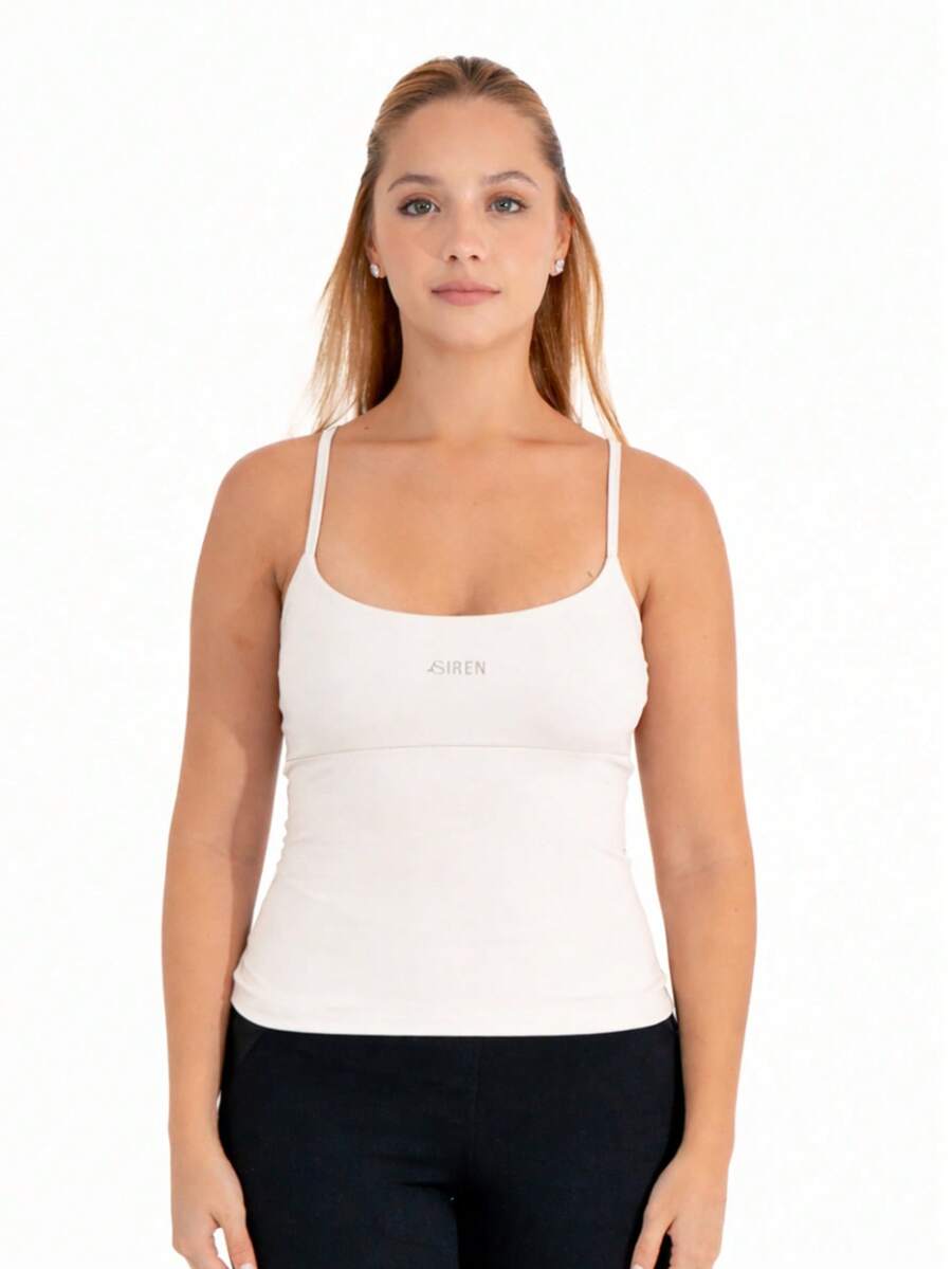 Women's Tank Top For Gym With Thin Straps, Slim Fit, Plain Polyamide, No Padding, With Double Fabric At The Bust - trắng - Xem 1