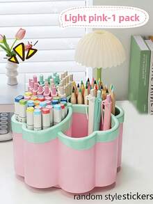 360 Degree Rotating 4-Tier Desktop Organizer Rack, PP Plastic Space-Saving Design For Office, School, Home, Includes Portable Cover To Hold Pens, Pencils, Makeup Brushes, Available In Green And Purple, Suitable For Small Spaces - Multicolor - View 14