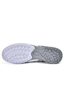 1 par de botines de fútbol de caña alta para hombres, zapatos deportivos de equipo para exteriores, adecuados para estudiantes, adolescentes y adultos, estilo campus, aptos para césped artificial, con cordones, disponibles en tallas pequeñas, botas de fútbol profesionales de alto rendimiento y peso ligero - plata - Ver 9