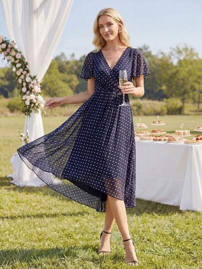 EVERPRETTY Vintage Chiffon Ruffle Asymmetric/Asymmetrical Bridesmaid Dress, Suitable For Wedding, Party, Graduation, Anniversary, Birthday, Cocktail, Date, Holiday, Formal Dinner, Wedding Guest, Homecoming, Travel, All Seasons