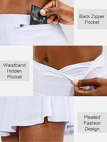 Pleated Tennis Skirt For Women With 4 Pockets Women's High Waisted Athletic Golf Skorts Skirts For Running Casual, Lightweight Athletic Golf Skorts Skirts - 白色 - 查看 3