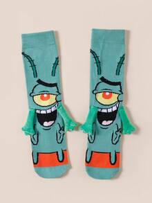 SpongeBob SquarePants 1/2 Đôi tất đôi/tất bạn thân thiết kế hoạt hình dễ thương độc đáo, kiểu Nhật Bản/Hàn Quốc, dài đến bắp chân, có nam châm, thích hợp cho mùa xuân/thu. - Nhiều màu - Xem 8