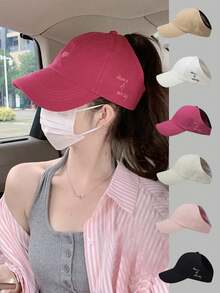 1/2件 春夏款愛心刺繡中性防曬半開頂棒球帽，適合運動、騎單車、健行、登山，遮陽棒球帽，女款帽子，度假禮物，遮陽帽 - 彩色 - 查看 5