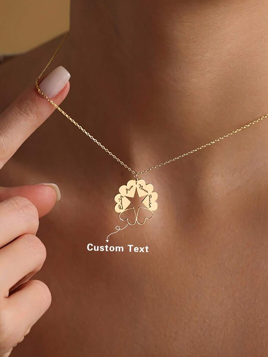 个性化女士精致多名字花瓣心形定制项链，可定制1-6个名字，独特的母亲节礼物，家庭象征，送给家人的礼物，可定制多个心形名字的家庭项链，圣诞节礼物，感恩节礼物，适合日常佩戴和送礼。 - 彩色 - 查看 1