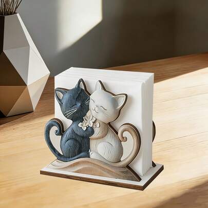 2D Design, Portasalviette decorativo, Motivo a bacio di gatto bianco e nero, Scatola portasalviette in stile fattoria, Vassoio portasalviette, Portasalviette per tovaglioli cocktail, molletta per tovaglioli, Portasalviette, Decorazione da tavolo in stile fattoria vintage per Natale, Adatto per tavolo da pranzo, ristorante, bar, hotel, tavolino, caffetteria, piano cucina domestica e decorazione tavolo da pranzo.