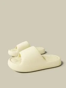 Pantuflas unisex de una sola pieza de EVA, cómodas y sin olor, para interiores, dormitorio, sala de estar, baño, ducha y uso doméstico. Suela gruesa que se puede usar en exteriores, pantuflas minimalistas de unicolor - Beis - Ver 3