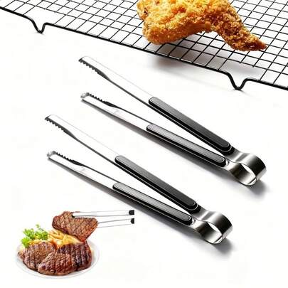 1/2pcs Non-Slip Cooking Tongs, Food Clip, Ice Tongs, BBQ Tongs, Cooking Tools, Barbecue & Camping Supplies, Kitchen Accessories