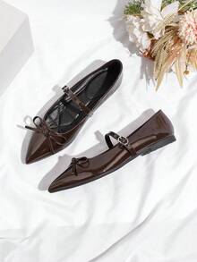 Women's Rubber Bow Tie Flat Shoes, Minimalist - Brown - View 5