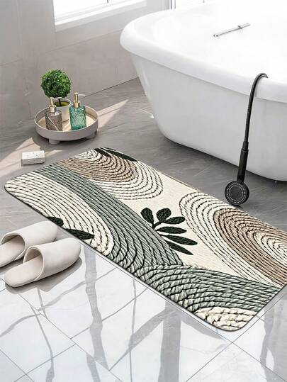 1pc 2D Flat Fresh Green Plant Print Bathroom Mat, 100% Polyester Blanket, Indoor Doormat, Soft Skin-Friendly Thick Absorbent Floor Mat, Soft & Comfortable Easy To Clean Foldable Mat, Home Decor Long Rug For Bathroom, Living Room, Bedroom, Dining Room, Hallway, Laundry Room, Kitchen, Balcony, Ideal Indoor Entrance Carpet, Multi-Scene Doormat, Small Size Decorative Carpet For All Seasons