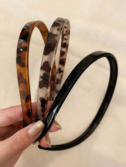 3pcs/1pc 14.57in/37cm Black, Brown, Gray, Tortoiseshell Minimalist Non-Slip Serrated Lightweight Plastic Headbands, Fashion Versatile High-End Elegant Simple Style Hair Accessories Suitable For Daily Wear, Casual, Party, Commute, Beach, Vacation, Hairstyling, Washing Face, Makeup, Outfit Matching, Hair Band, Hair Hoop, Hairband Head Accessories Travel Accessories