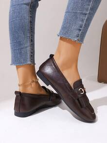 2026 Spring/Summer New Arrival British Style Round Toe Tassel Loafers For Women, Slip-On Outdoor Comfortable Versatile Shallow Leather Shoes - Brown - View 6