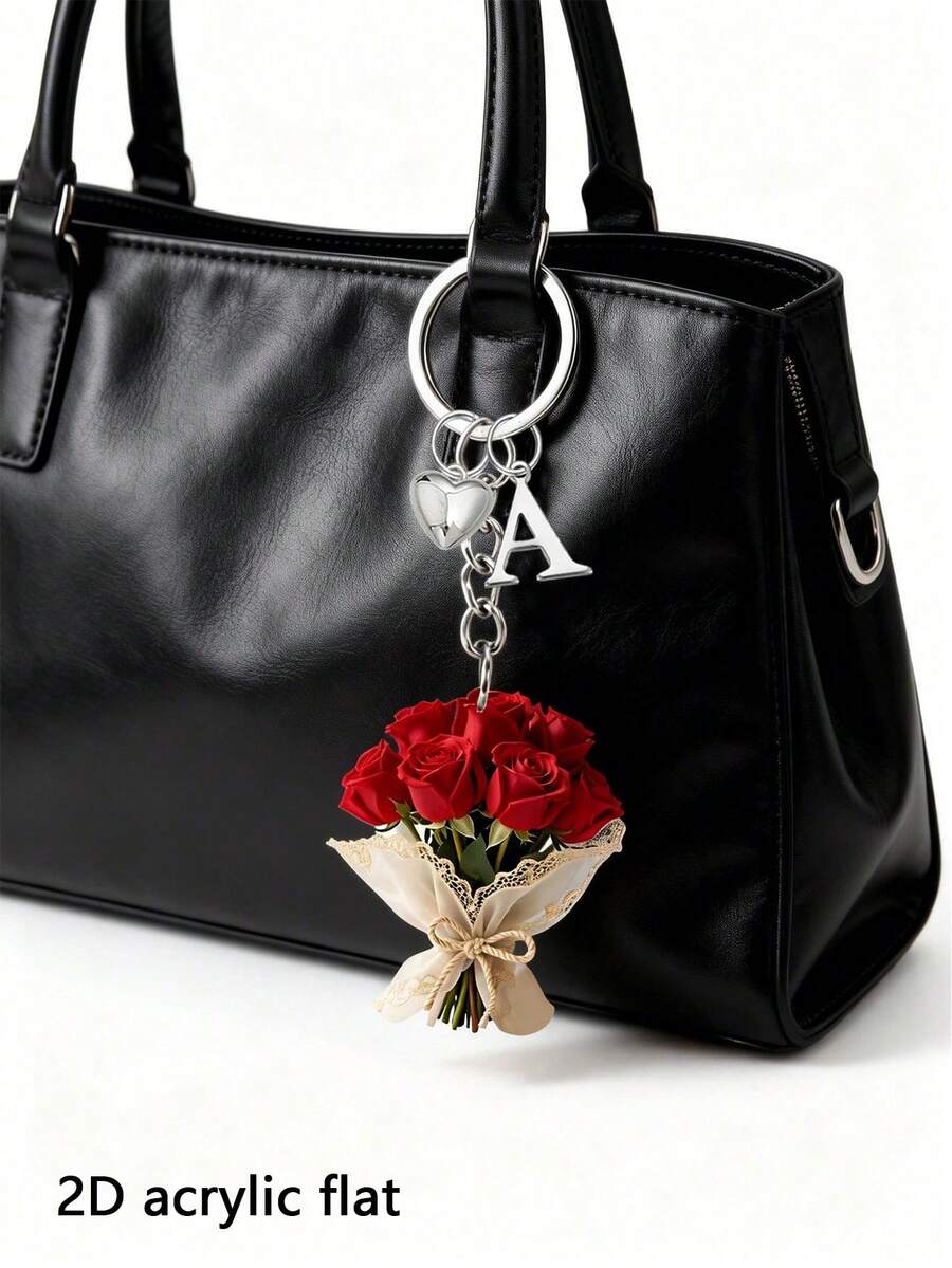 Elegant 2d Flat Acrylic Rose Bouquet,Lightweight Flower Ring, Letter Heart Pendant, Valentine's Day Flower Bouquet Pendant,Fun Ornament, Backpack Accessory, Fashion Pendant, Home Decoration, For Car Decorations And Charms, Headphone Charms, Bag Charms, Accessory Gift, Perfect Gift For Family And Friends, Mother's Day, Valentine's Day Gifts, Birthday Gifts, Party Gifts, Anniversary Gifts, Wedding Gifts - Multicolor - View 1
