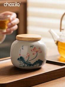 choxila 1pc Ceramic Tea Canister, Tea Storage Jar, Airtight Container, Traditional Chinese Home Decor Storage Vessel, Porcelain Tea Caddy - Tea Canister - View 5