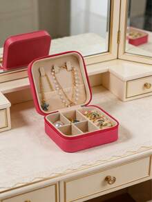 1 Stück große 3-stöckige Schmuckbox mit Schloss, PU-Leder Schmuckorganizer mit Schubladen, samtgefüttertes Aufbewahrungscase für Ohrringe, Halsketten, Ringe, erhältlich in Schwarz/Weiß/Grün, perfektes Geschenk für Frauen - Quadratische Schmuckschatulle - Übersicht 9